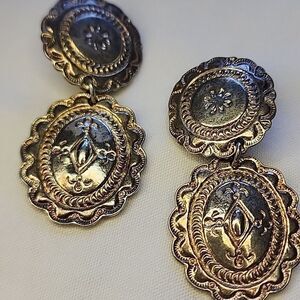 Vintage Western Style Concho Premier Designs Silver Tone Clip~on Earrings